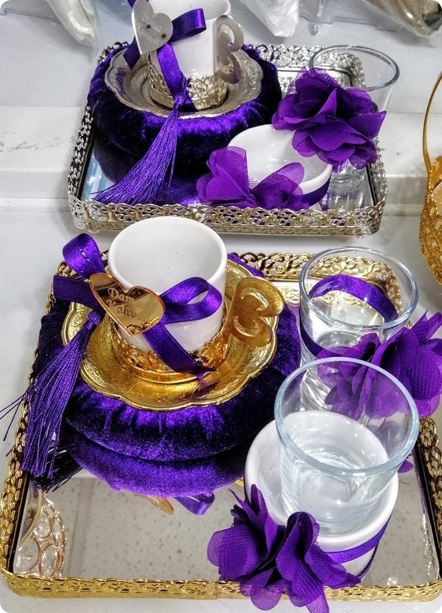 Metal yükselticili damat kahve takımı Yüzük tepsisi / Damat kahvesi