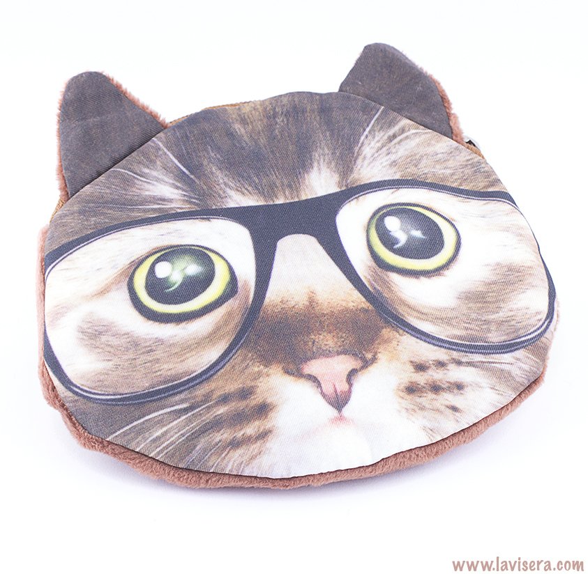 Gözlüklü Kedi Baskılı Cüzdan Anahtarlık