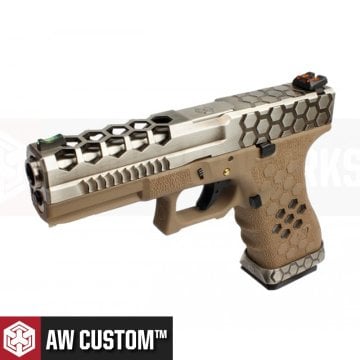 AW VX0110 GLOCK17 G17 HexCut GBB Airsoft Tabanca - Tan - Silver