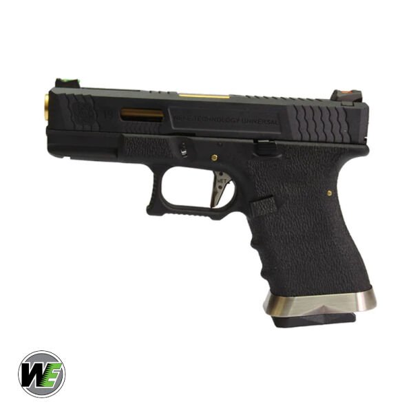 WE Glock G19 T1 SIYAH GOVDE (Siyah Kızak / Altın Namlu) GBB Airsoft Tabanca