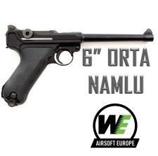 WE Luger Siyah 6inch ORTA BOY NAMLU P08 AIRSOFT TABANCA