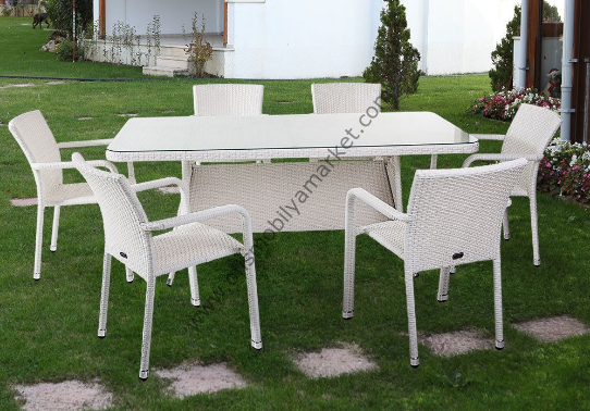 Camlı Rattan Masa 90x180