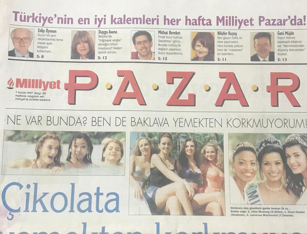 Milliyet Gazetesi Pazar Eki 7 Aralık 1997 Çağla Şikel Çikolata