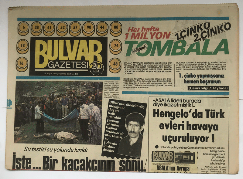 Bulvar Gazetesi 2 Temmuz 1982 Pera Mezat
