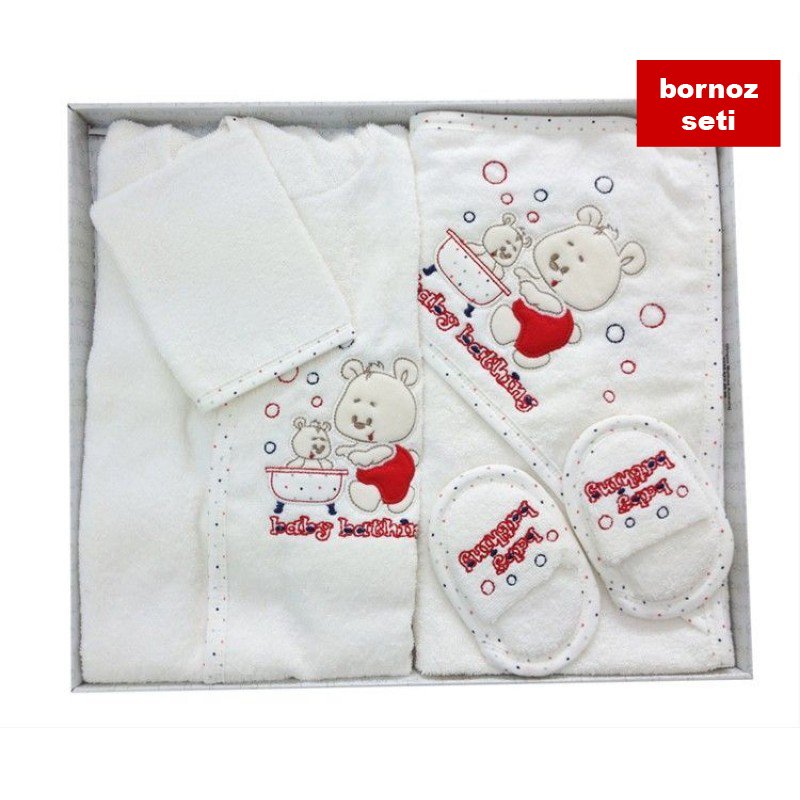 Bebitof 3097 Sweet Bears Bebek Bornoz Seti Kırmızı