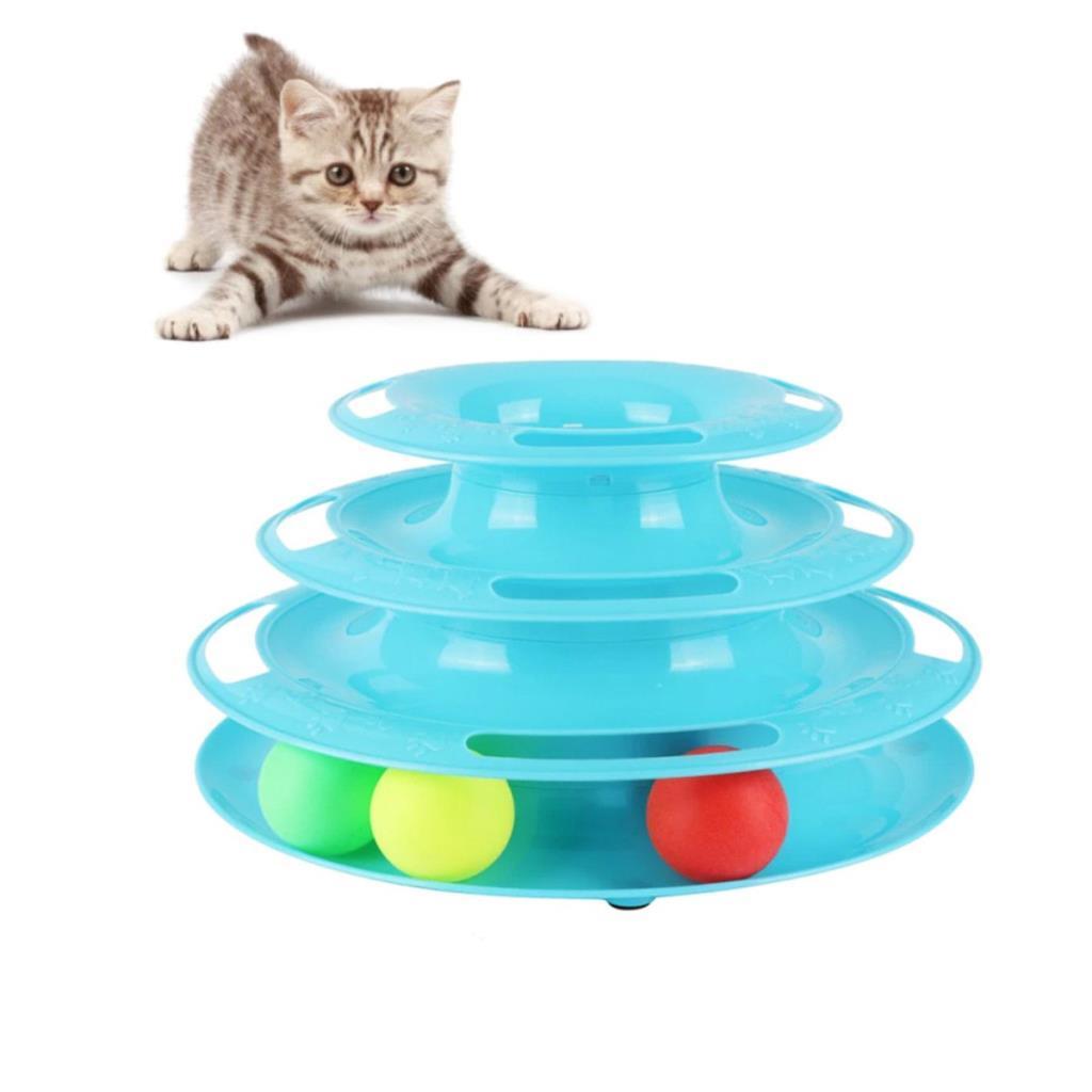Kedi Top Kovalama Oyuncağı 3 Katlı Kedi Oyun Kalesi Top Oyunu Seti Mavi