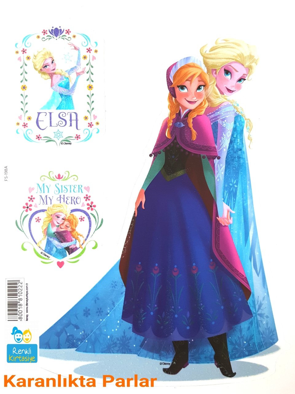 Disney Frozen Elsa&Anna Fosforlu Sticker Duvar Süsü 2 Karanlıkta Parlar