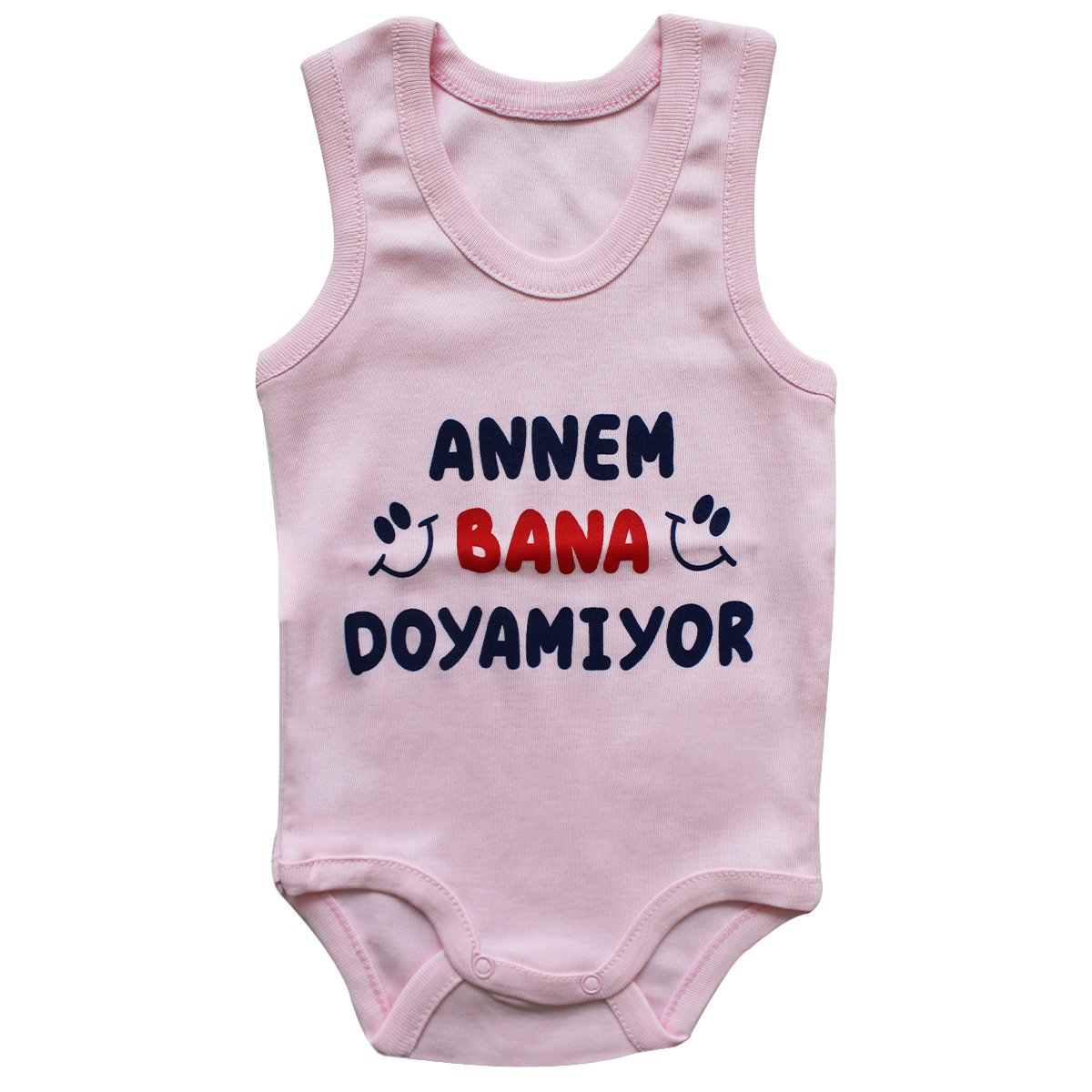 Annem Bana Doyamıyor Yazılı Pembe Askılı Zıbın Bebek Giyim Bebegen