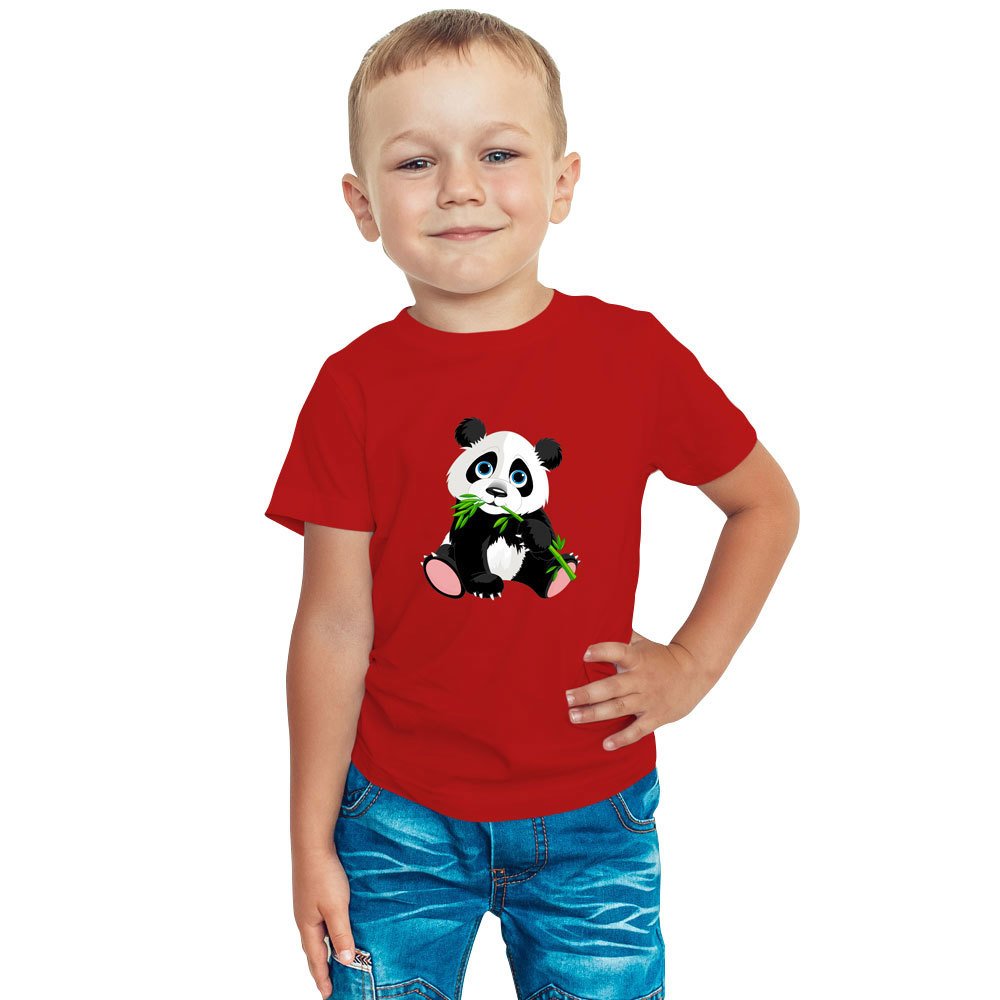 Panda Bisiklet Yaka Kisa Kol Cocuk Tisort
