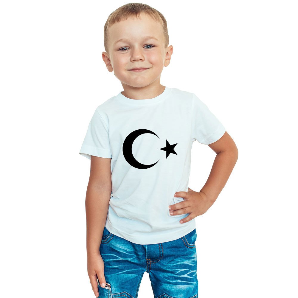 Ay Yildiz Bisiklet Yaka Kisa Kol Cocuk Tisort Beyaz 6 Yas