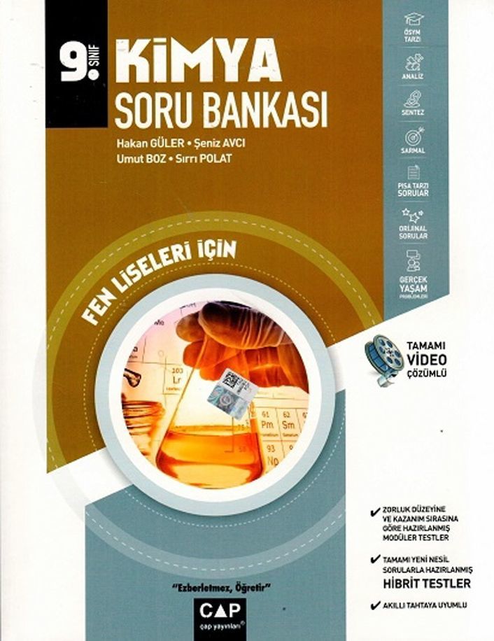 Çap Yayınları 9. Sınıf Kimya Soru Bankası Fen Liseleri Video Çözümlü Çap Yayınları