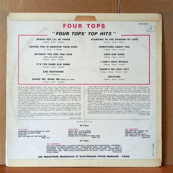 FOUR TOPS FOUR TOPS TOP HITS 1967 LP 2 EL PLAK four-tops-four-tops-top-hits-1967-lp-2-el-plak