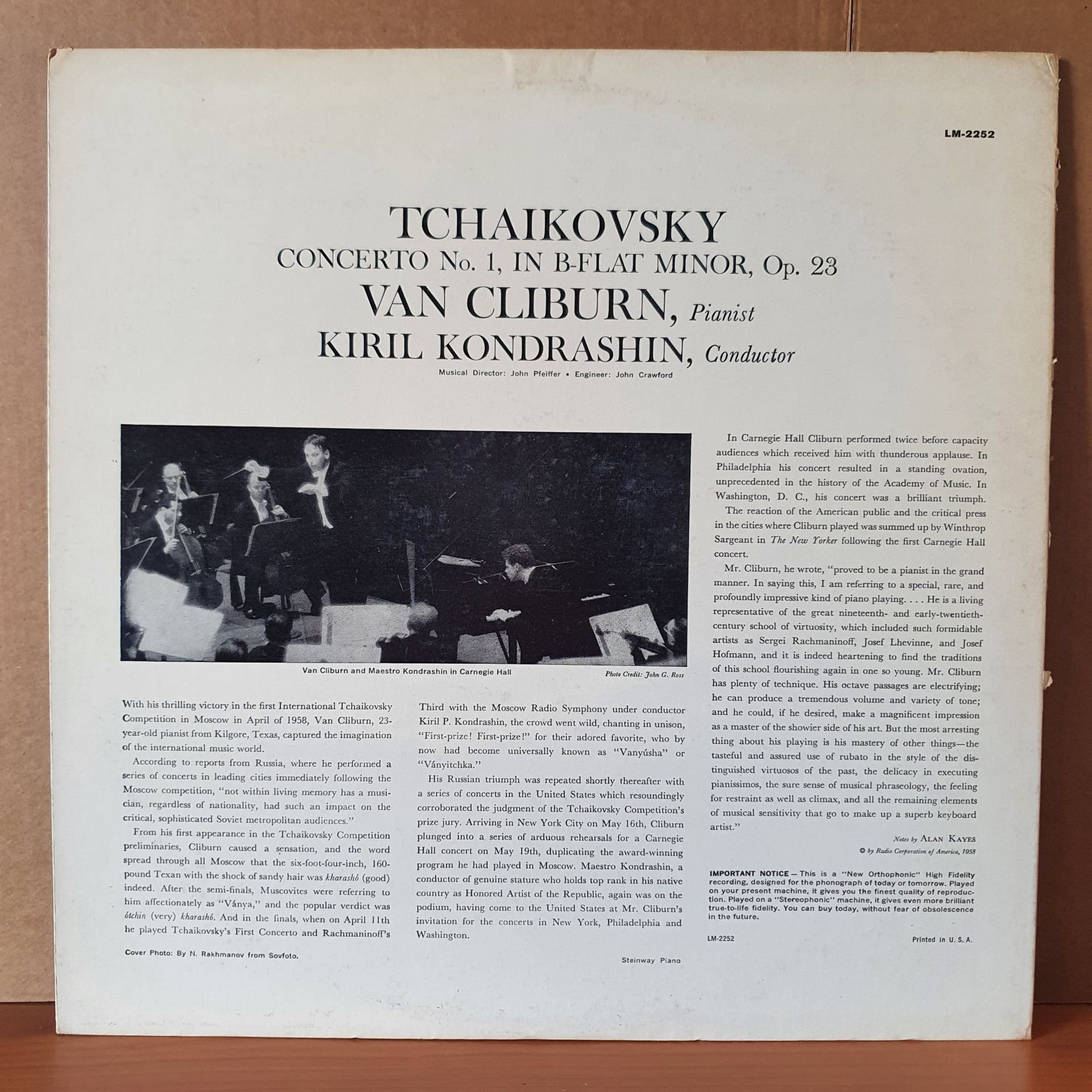 TCHAIKOVSKY: CONCERTO NO.1 / VAN CLIBURN (1958) - LP 2.EL PLAK