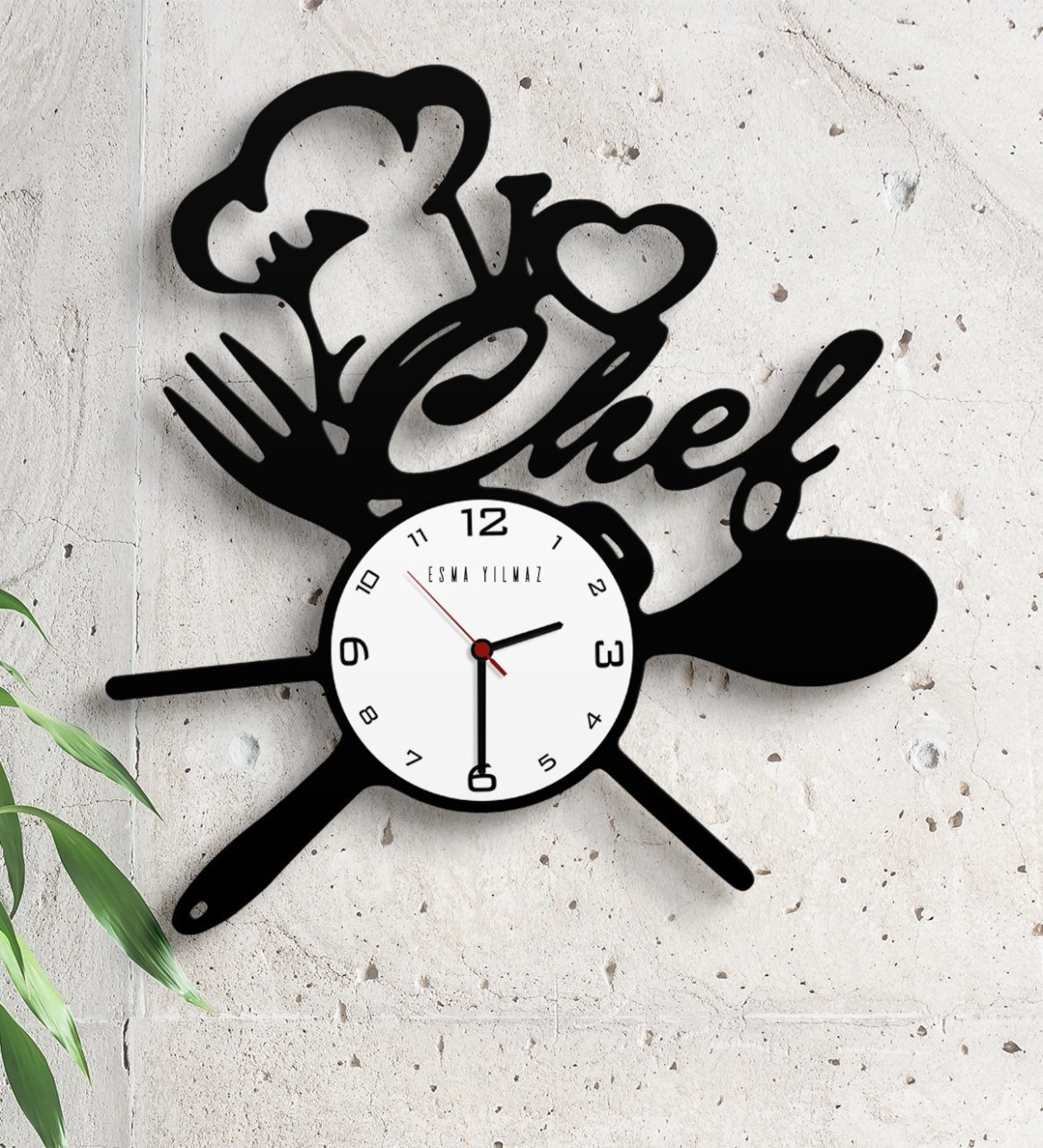 Kişiye Özel I Love Chef Ahşap Mutfak Duvar Saati