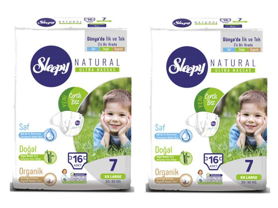 Sleepy Natural Bebek Bezi 7 Beden XXlarge 2030 Kg 16 �lı 2 Paket 32