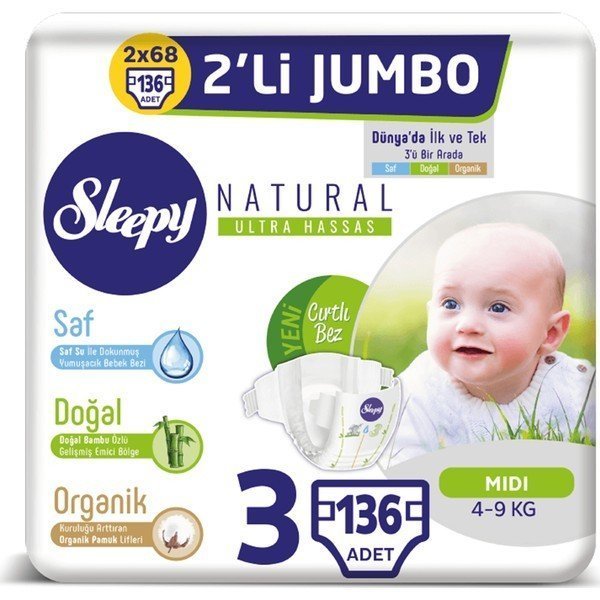 Sleepy Natural Bebek Bezi Ikili Jumbo 3 Numara 68x2 (136 Adet) Satın Al