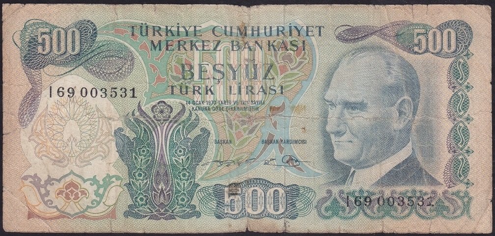 6 Emisyon 2 Tertip 500 Lira I69 003531 Temiz Eski Kagit Para Koleksiyon