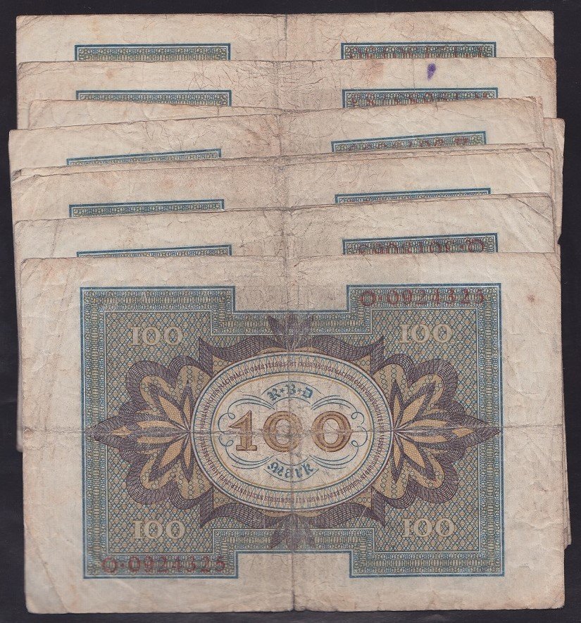 ALMANYA 100 MARK 1920 TEMİZ+ ( 10 ADET ) eski para