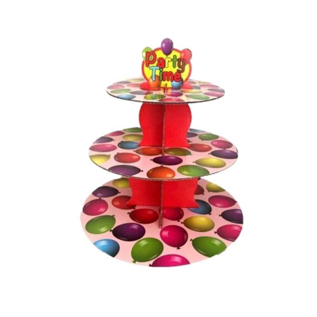 Balonlu Kek Standı 3 Katlı Karton Kek Standı Cupcake Standı