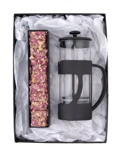 500 Ml French Press ve Single Slim Gül Yapraklı Lokum Kırmızı