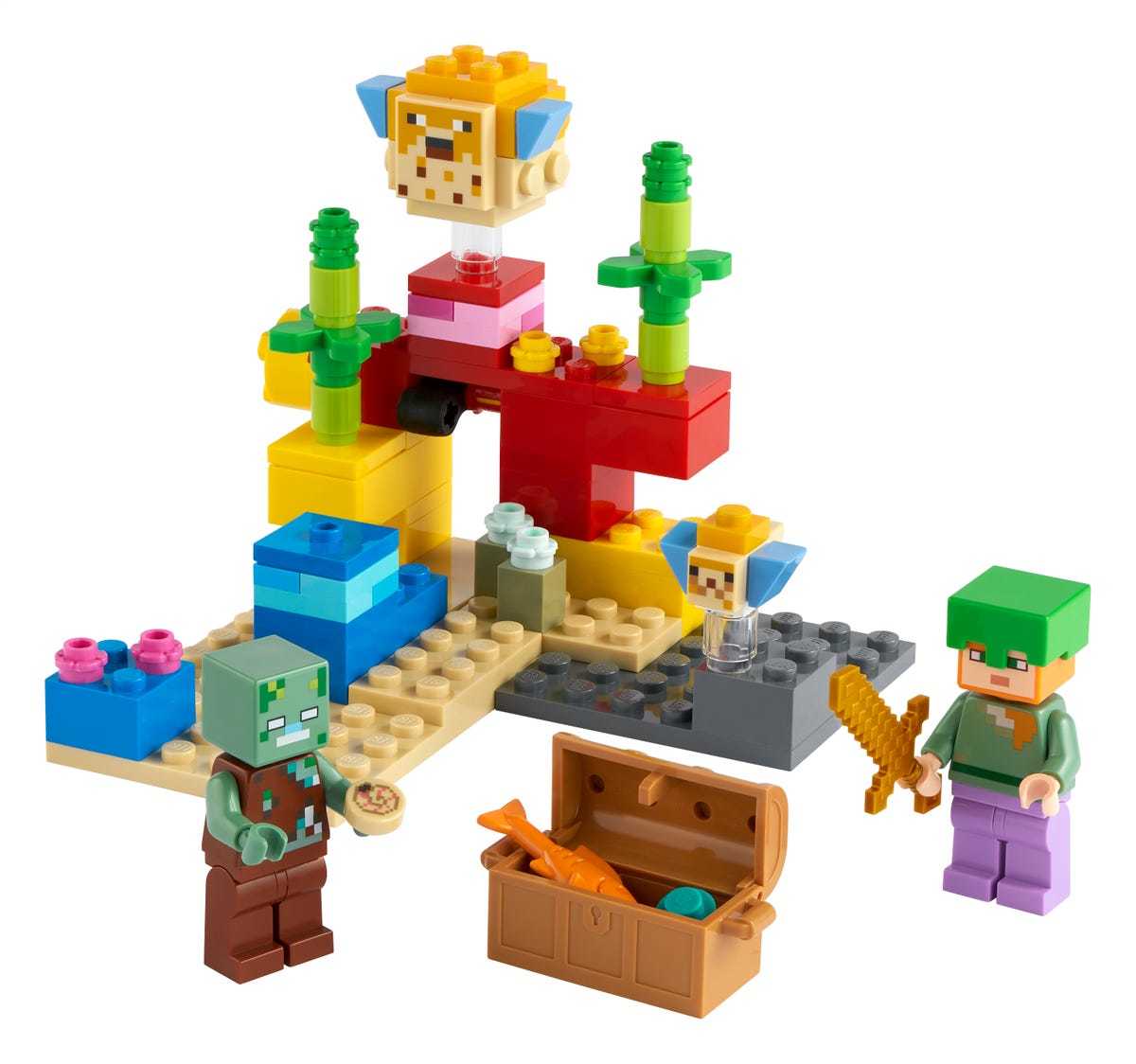 LEGO® Minecraft™ Mercan Kayalığı 21164 Alex bir Boğuk ve 2 Güzel Kirpi Balığı İçeren Fiziksel Minecraft Deniz Oyuncağı (92 Parça)