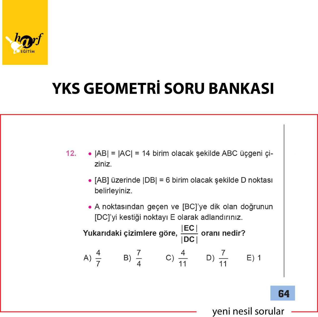 TYT AYT Geometri Soru Bankası Harf Yayınları | Akm Kitap