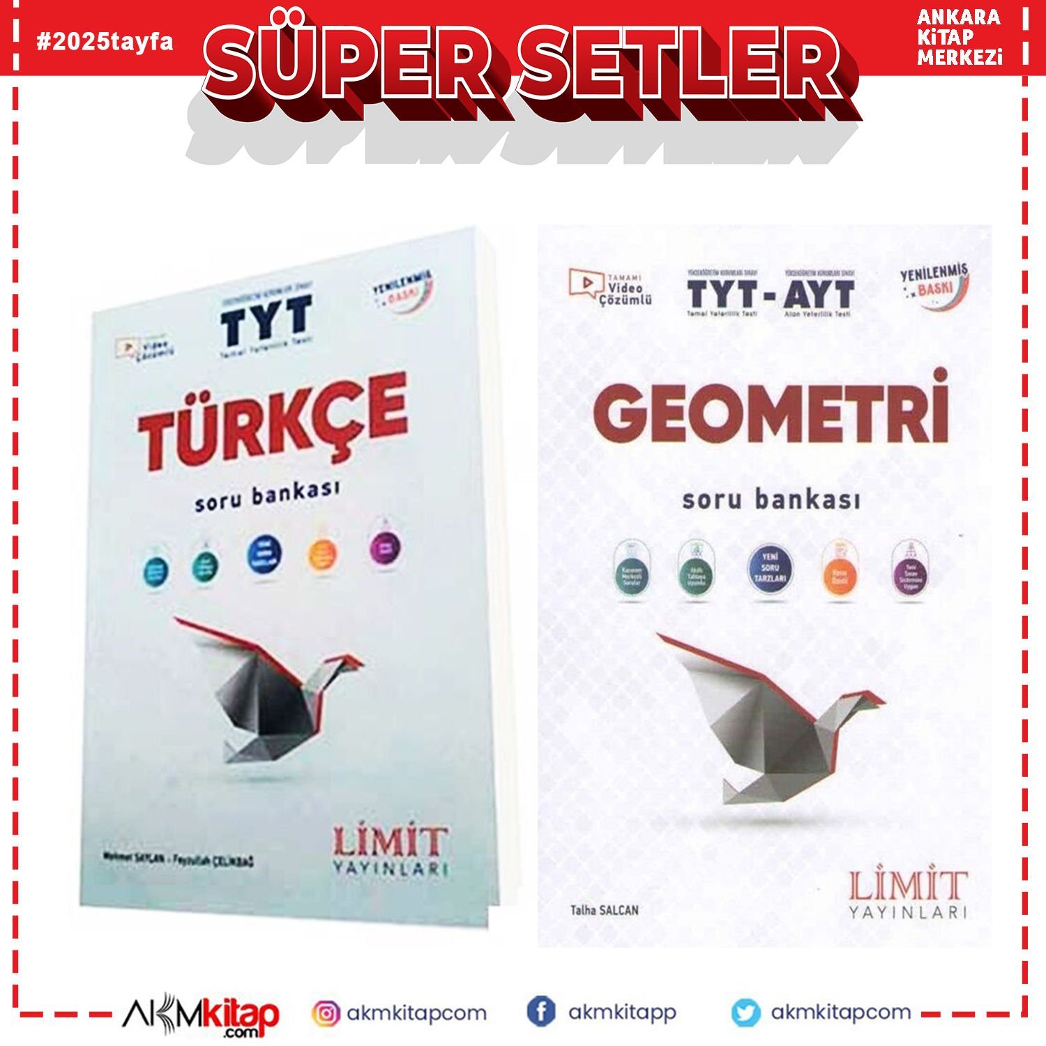 Limit Yayınları TYT Türkçe ve Geometri Soru Bankası 2 Kitap Set