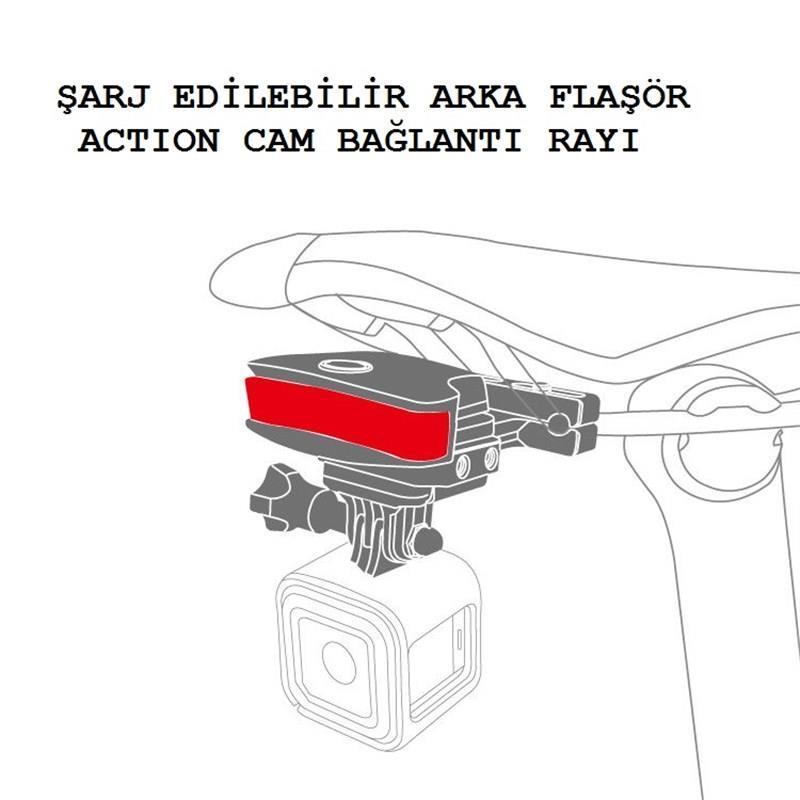 Guee Guee Usb Şarjlı Stop Lambası B-Mount Gopro SİYAH STD