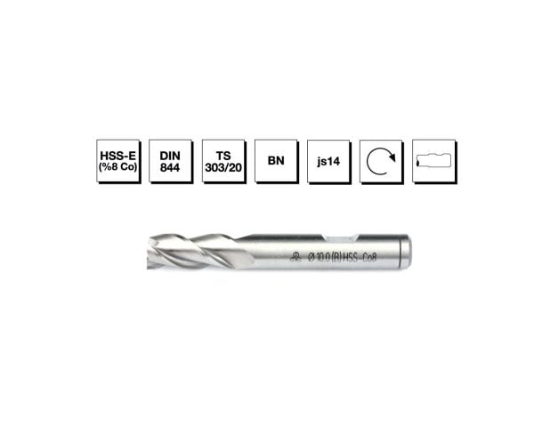 HSS - E (-Co) DIN 844 BN  3 mm Silindirik Saplı Parmak Freze - KISA