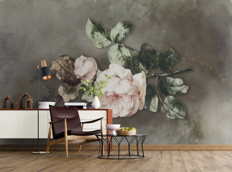 Large Realistic Rose Wallpaper on Grey Black Background