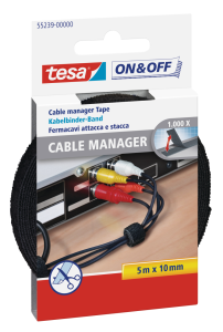 Tesa Kablo On & Off Organizatörü Siyah 5 M 10 MM