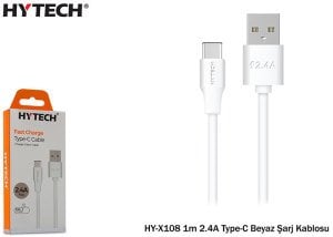 Hytech HY-X108 1m 2.4A Type-C Beyaz Şarj Kablosu