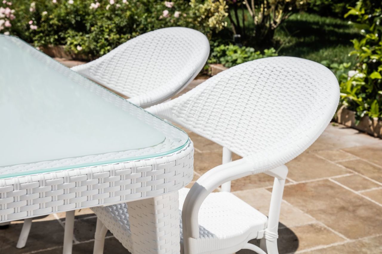 SÜT BEYAZ RATTAN PLASTİK DIŞ MEKAN BAHÇE MASA SANDALYE TAKIMI