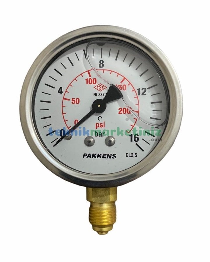 PAKKENS 63mm Alttan Çıkışlı 0-16 Bar Gliserinli Manometre Fiyatı