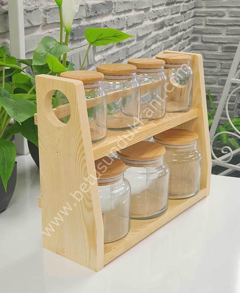 Gönül Ahşap Standlı 7�li Cam Baharat Seti
