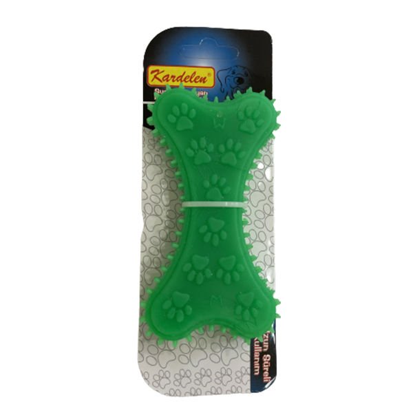 Petpretty Plastik Pati Desenli Kemik Köpek Oyuncağı Yeşil L 14x8 Cm