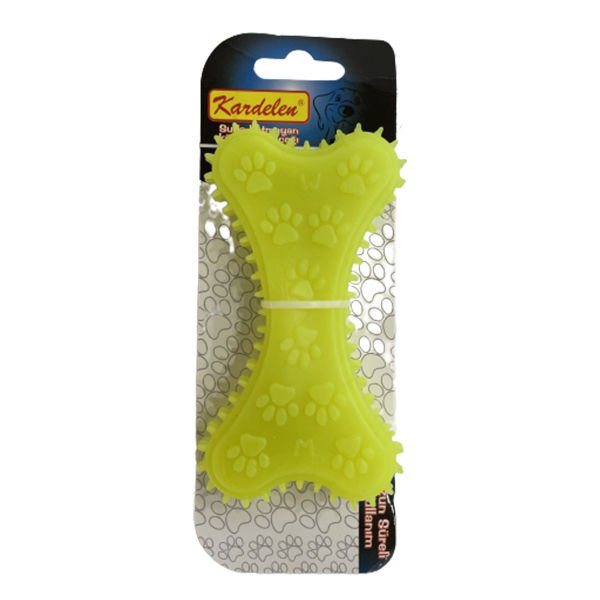 Petpretty Plastik Pati Desenli Kemik Köpek Oyuncağı Sarı M 14x8 Cm
