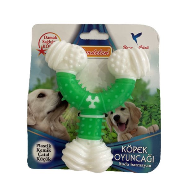 Petpretty Plastik Kemik Ağız ve Diş Sağlığı İçin Çatal Köpek Oyuncağı Yeşil