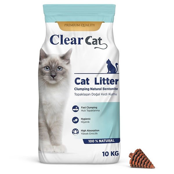 Clear Cat Kokusuz Topaklanan Doğal Bentonit Kedi Kumu İnce 10 Kg