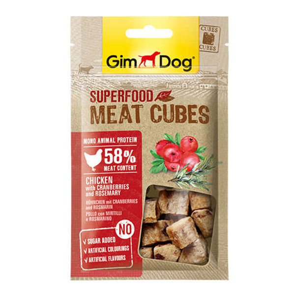 Gimdog Meat Cubes Kızılcıklı ve Biberiyeli Tavuk Köpek Ödülü 40 Gr