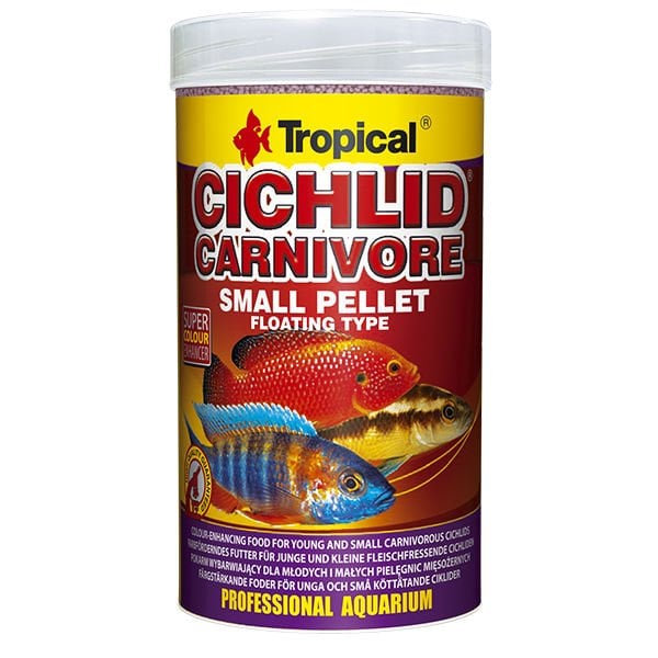 Tropical Cichlid Carnıvore Small Pellet Etobur Cichlid Balıkları İçin Renklendirici Balık Yemi 1000 Ml 360 Gr