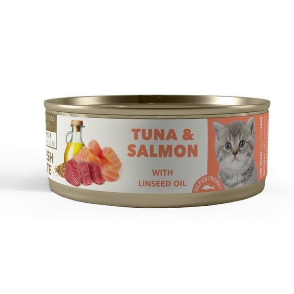 Amity Süper Premium Tuna Somon Ve Keten Tohum Yağlı Besleyici Yavru Kedi Konservesi 80 Gr