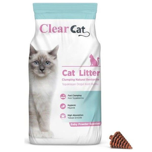 Clear Cat Pudralı Topaklanan Doğal Bentonit Kedi Kumu İnce 10 Kg