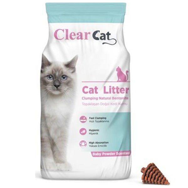Clear Cat Pudralı Topaklanan Doğal Bentonit Kedi Kumu İnce 5 Kg
