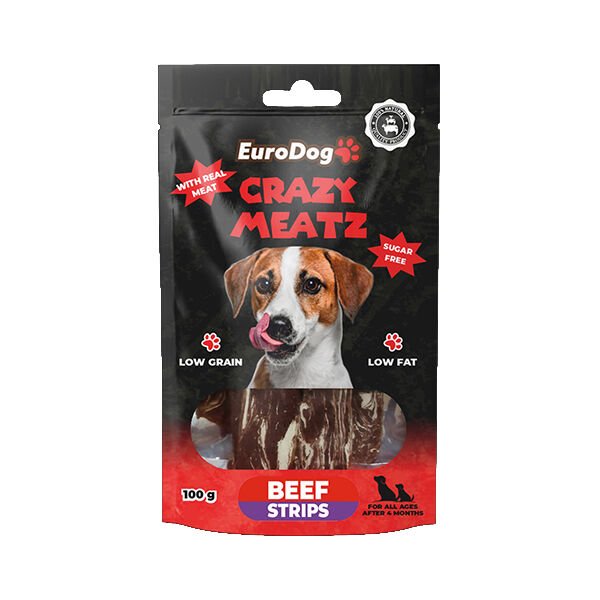 EuroDog Crazy Meatz Şekersiz Biftekli Şerit Köpek Ödül Maması 100 Gr