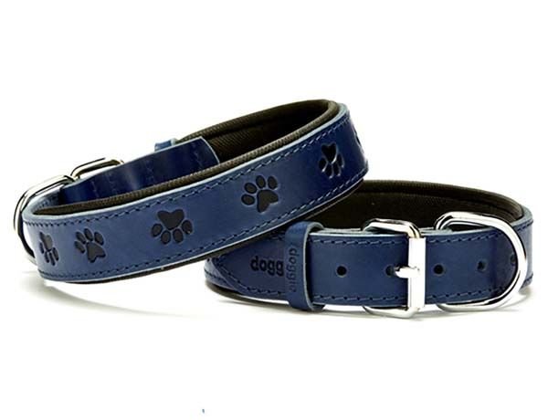 Doggie Comfort Deri Pati Desenli Köpek Boyun Tasması Medium Mavi 3x42-50 Cm