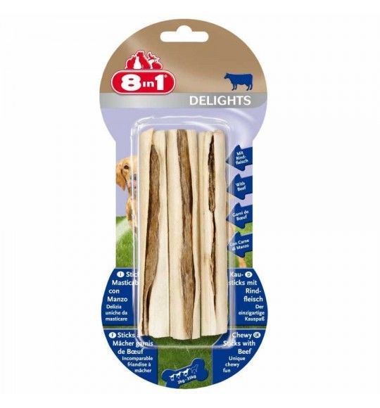8 In 1 Delights Sticks Biftekli 3´Lü Stik Ağız Temizleme Kemiği 75 Gr