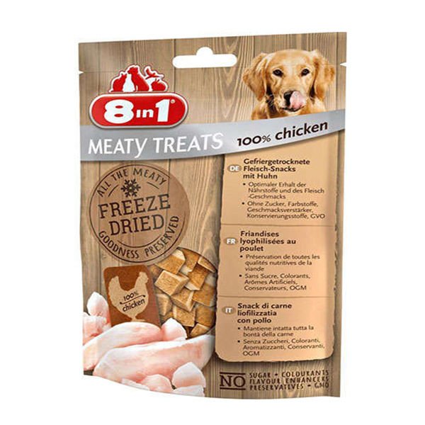 8 in 1 Freeze Dried Tahılsız Tavuk ve Havuçlu Kurutulmuş Köpek Ödülü 50 Gr