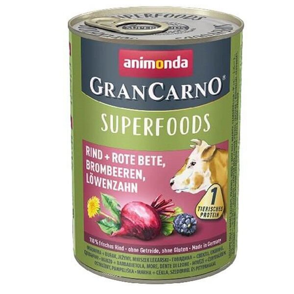 Animonda Gran Carno Superfoods Sığır Etli Pancar Ve Böğürtlenli Yetişkin Köpek Konservesi 400 Gr