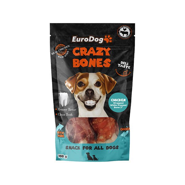 EuroDog Crazy Bones Dental Düğümlü Tavuk Sargılı Köpek Ödül Maması 3lü 100 Gr